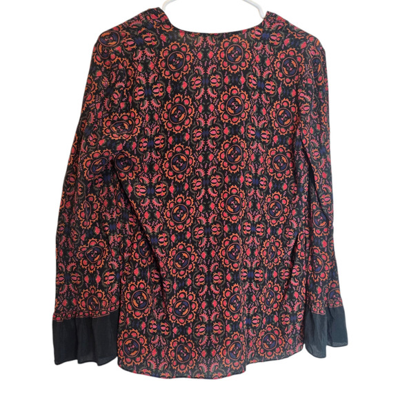 Kobi Halperin Silk Blouse Size Small Boho Print Black Red Top Abstract - Picture 4 of 9